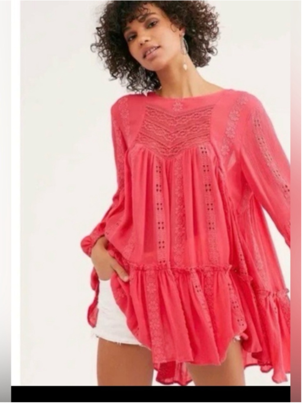 Free People Coral Lace-Paneled Peasant Tunic
#42